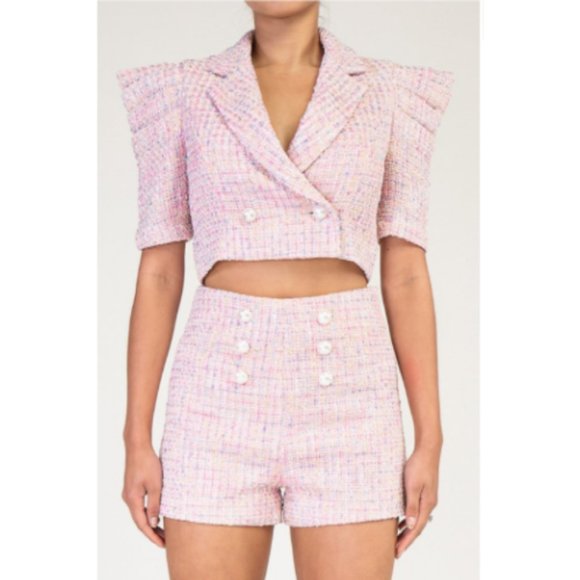 Two-Piece Tweed Crop Blazer Short Set - Picture 1 of 1
